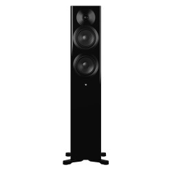 DYNAUDIO FOCUS 30 enceinte colonne connectée noir laqué, vue de face avec tweeter et deux haut-parleurs