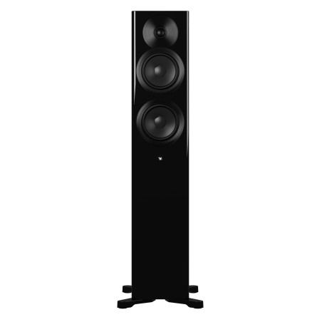 DYNAUDIO FOCUS 30 enceinte colonne connectée noir laqué, vue de face avec tweeter et deux haut-parleurs