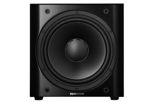 DYNAUDIO SUB 3 caisson de basses noir, vue de face haut-parleur et logo Dynaudio
