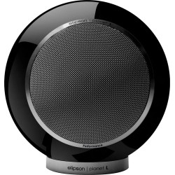 ELIPSON PLANET L PERFORMANCE enceinte bibliothèque sphérique noir laqué, vue de face grille métallique centrale