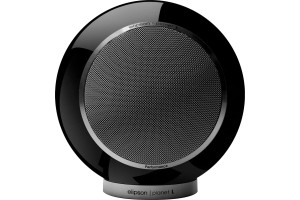 ELIPSON PLANET L PERFORMANCE enceinte bibliothèque sphérique noir laqué, vue de face grille métallique centrale