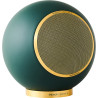 ELIPSON PLANET L PERFORMANCE vert or, vue de trois quarts sphère et socle doré