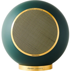 ELIPSON PLANET L PERFORMANCE enceinte bibliothèque sphérique vert et or, vue de face grille dorée