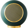 ELIPSON PLANET L PERFORMANCE enceinte bibliothèque sphérique vert et or, vue de face grille dorée