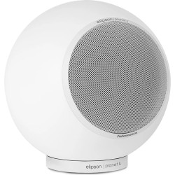 ELIPSON PLANET L PERFORMANCE blanc mat, vue de trois quarts avec haut-parleur et grille métallique