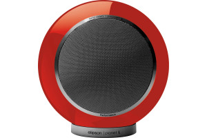 ELIPSON PLANET L PERFORMANCE enceinte bibliothèque sphérique rouge, vue de face grille métallique et socle