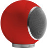 ELIPSON PLANET L PERFORMANCE enceinte bibliothèque rouge, vue trois quarts finition laquée et socle aluminium