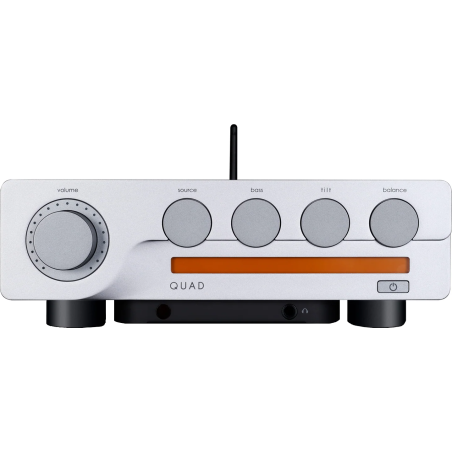 QUAD QUAD 3 amplificateur intégré, façade argentée vue de face boutons volume source bass tilt balance