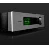 QUAD PLATINA STREAM lecteur réseau argent, vue perspective sur fond noir avec écran allumé