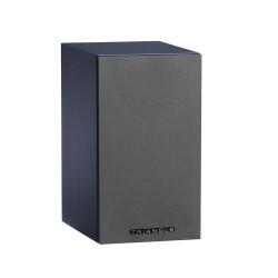 TRIANGLE LN01A enceinte Bluetooth bleu, vue trois quarts avec grille tissu grise en place
