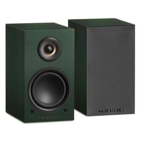 TRIANGLE LN01A paire enceintes Bluetooth actives finition verte, vue de face et arrière avec cache tissu