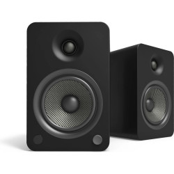KANTO YU6 (la paire) Noir enceintes actives, vue trois quarts woofer fibre de verre