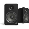 KANTO YU6 (la paire) Noir enceintes actives, vue trois quarts woofer fibre de verre
