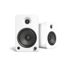 KANTO YU6 paire enceintes Bluetooth bibliothèque finition blanche, vue de trois quarts woofer et tweeter apparents