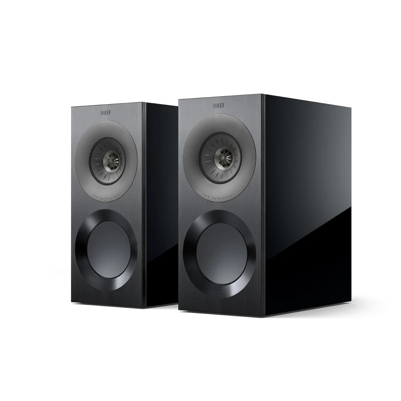 KEF REFERENCE 1 META enceintes bibliothèque hi-fi, paire finition noir laqué, tweeter Uni-Q vue trois quarts