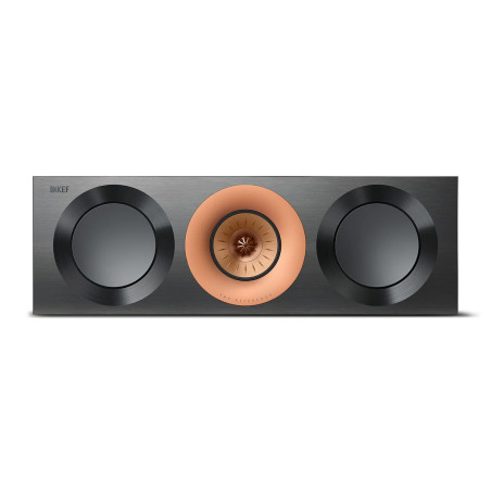 KEF REFERENCE 2 META enceinte centrale finition noir et cuivre, vue de face avec driver Uni-Q et woofers