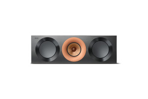 KEF REFERENCE 2 META enceinte centrale finition noir et cuivre, vue de face avec driver Uni-Q et woofers