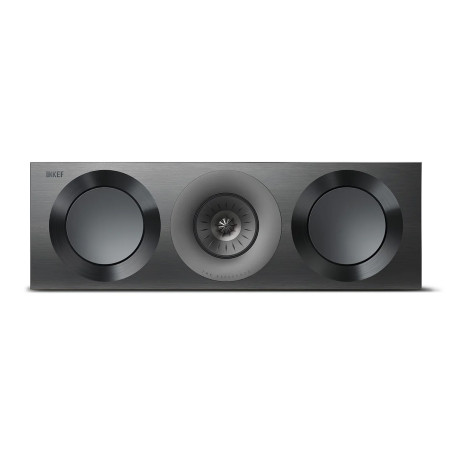 KEF REFERENCE 2 META enceinte centrale noir gris, vue de face haut-parleurs Uni-Q et grilles aluminium