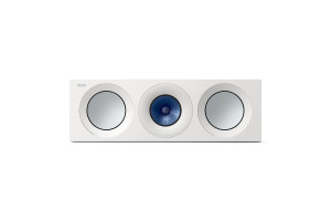 KEF Reference 2 Meta enceinte centrale blanc/bleu, vue de face avec tweeter Uni-Q et haut-parleurs latéraux