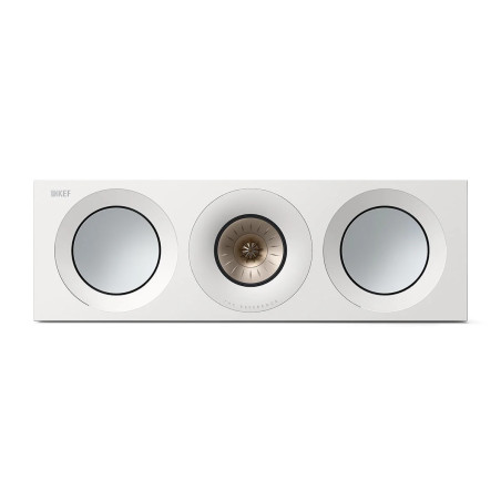 KEF Reference 2 Meta enceinte centrale Blanc Cuivre, vue de face avec tweeter Uni-Q et deux haut-parleurs