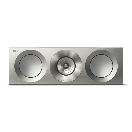 KEF REFERENCE 2 META enceinte centrale finition argent, vue de face avec deux haut-parleurs et tweeter Uni-Q