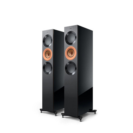 KEF REFERENCE 3 META enceinte colonne Hi-Fi paire finition noir cuivre, vue trois quarts driver Uni-Q