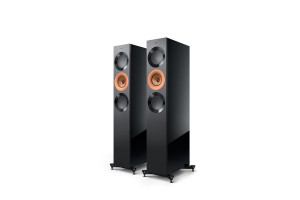 KEF REFERENCE 3 META enceinte colonne Hi-Fi paire finition noir cuivre, vue trois quarts driver Uni-Q