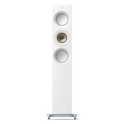 KEF Reference 3 Meta enceinte colonne blanche, vue de face driver Uni-Q cuivre et deux haut-parleurs graves