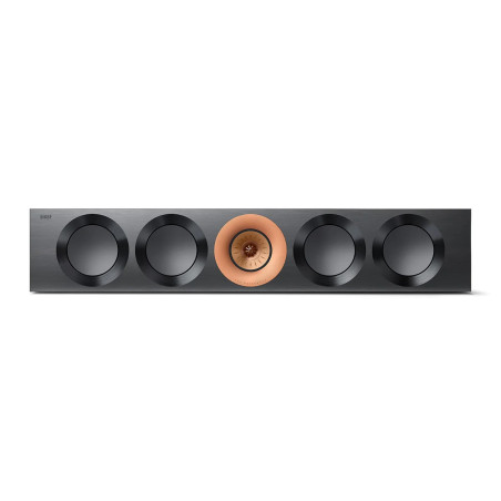 KEF REFERENCE 4 META enceinte centrale noir cuivre, vue de face avec tweeter Uni-Q et quatre haut-parleurs