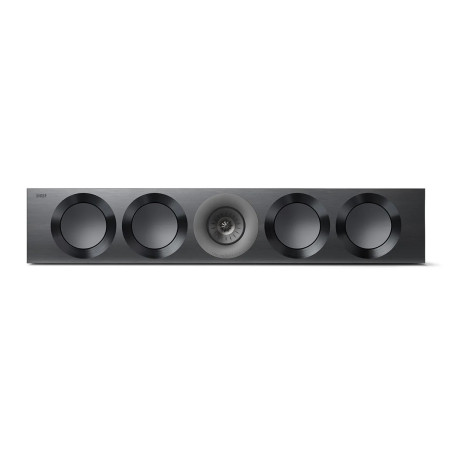 KEF REFERENCE 4 META enceinte centrale finition noir, vue de face avec quatre haut-parleurs et tweeter Uni-Q