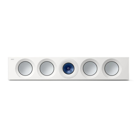 KEF Reference 4 Meta enceinte centrale finition blanc, vue de face avec tweeter Uni-Q bleu et 4 haut-parleurs