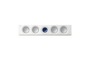 KEF Reference 4 Meta enceinte centrale finition blanc, vue de face avec tweeter Uni-Q bleu et 4 haut-parleurs