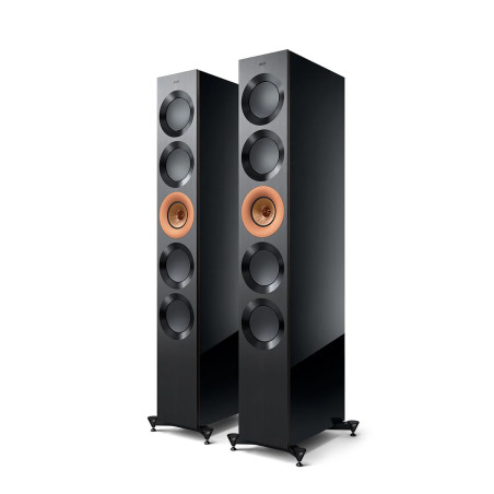 KEF REFERENCE 5 META paire d'enceintes colonnes Hi-Fi finition noir et cuivre, vue de trois quarts