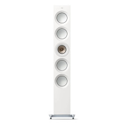 KEF Reference 5 Meta enceinte colonne, vue de face avec haut-parleur Uni-Q central et quatre woofers blancs