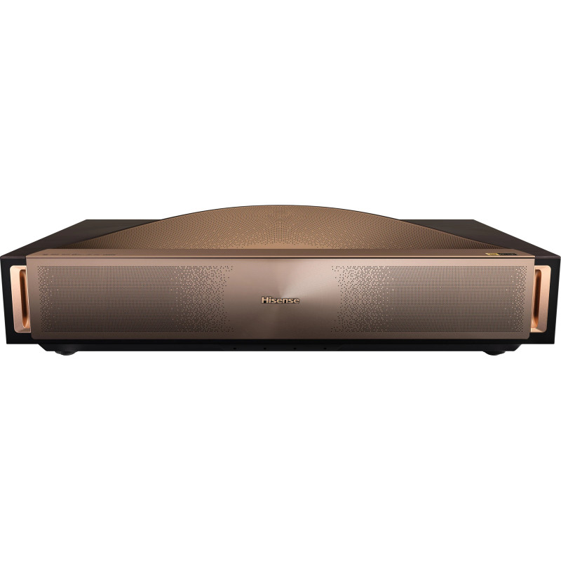 HISENSE L9Q vidéoprojecteur ultra courte focale, vue de face finition noire et cuivre grille acoustique