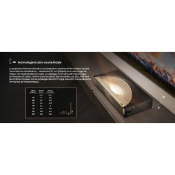 HISENSE L9Q projecteur ultra courte focale en situation, schéma distances de projection 80 à 200 pouces