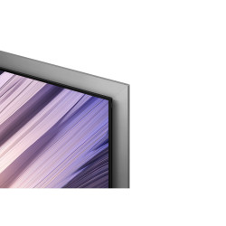 SAMSUNG TQ65S99H TV OLED 65 pouces, gros plan sur le coin et la finition aluminium brossé