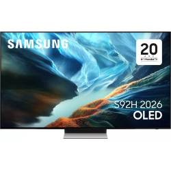 SAMSUNG TQ83S92H TV OLED 83 pouces, écran face avec dalle allumée et pied central métallique