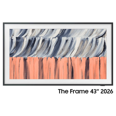 SAMSUNG The Frame 43" (43LS03H) TV QLED Lifestyle 4K avec cadre noir et œuvre d'art abstraite à l'écran