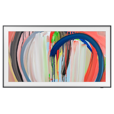 SAMSUNG The Frame 55" (55LS03H) TV QLED Lifestyle, vue de face cadre noir mode art peinture abstraite colorée