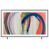 SAMSUNG The Frame 65" (65LS03H) TV QLED Lifestyle sur pieds, vue de face cadre noir œuvre colorée à l'écran