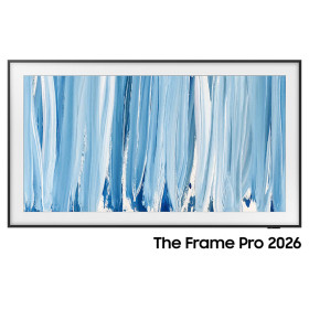 SAMSUNG The Frame Pro 55" (55LS03HW) TV MiniLED Lifestyle, écran cadre toile abstraite bleue vue de face