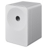 SAMSUNG Music Studio 7 LS70H enceinte connectée blanche, vue trois quarts grille perforée et port acoustique central