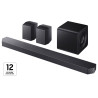 SAMSUNG HW-Q930H home cinéma sans fil 9.1.4, barre de son avec caisson et enceintes surround vue trois quarts