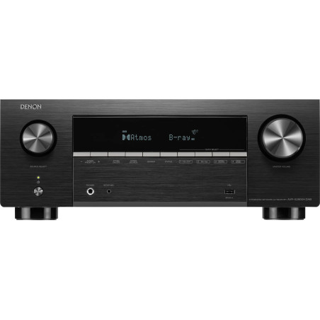DENON AVR-X2900H amplificateur home cinéma 7.2, vue de face noir avec afficheur Dolby Atmos et molettes