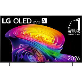 LG OLED42C6 TV OLED evo AI 42 pouces, vue de face écran allumé motif coloré et logo marque N°1 OLED