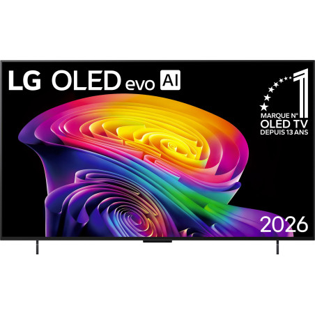 LG OLED42C6 TV OLED evo AI 42 pouces, vue de face écran allumé motif coloré et logo marque N°1 OLED