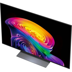 LG OLED48C6 TV OLED 4K, vue plongeante trois quarts écran allumé sur pied gris