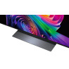 LG OLED48C6 TV OLED, détail du pied central en aluminium brossé et bas de la dalle