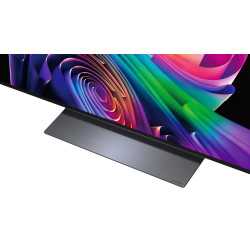LG OLED55C6 TV OLED 55 pouces, gros plan pied métallique brossé et bas de dalle